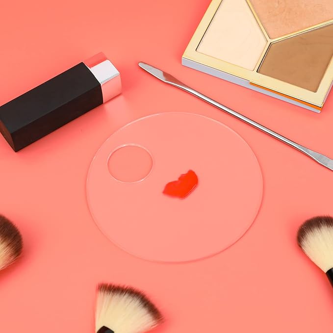 2PCS Acrylic Cosmetic Palette with 2PCS Spatula Tool,Makeup Palette Mixing Tray Apply for Foundation Eye Shadow Lipsticks Nail Art Professional Pigment Blending(Round)-FemmiqueWomen