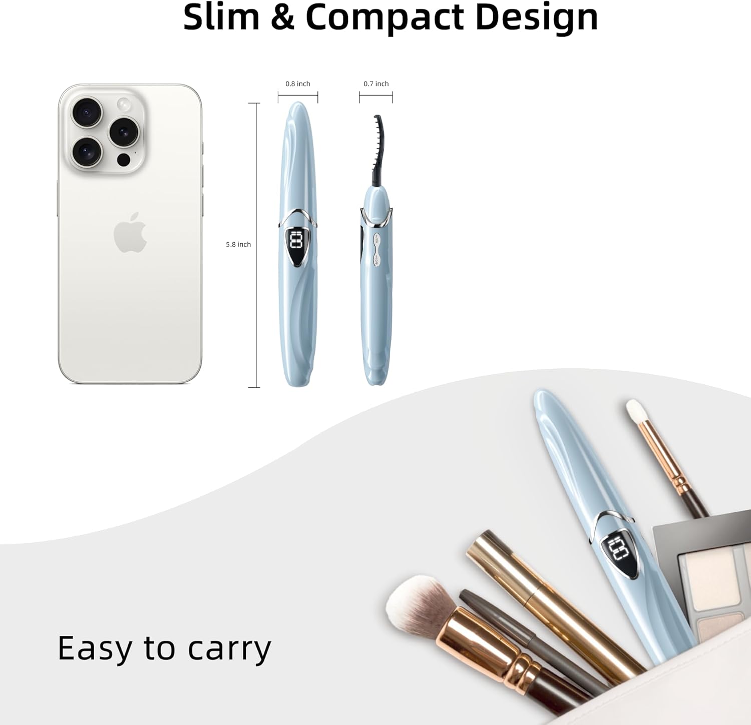 ZAPAL Heated Eyeash Curler, S600 Rechargeable Heated lash Curler, Intelligent Power Off Electric Eyelash Curler Heated Quickly 24 Hs Lasting Natural Makeup for Woman (Angel Blue/Silver, S600-148MM)-FemmiqueWomen