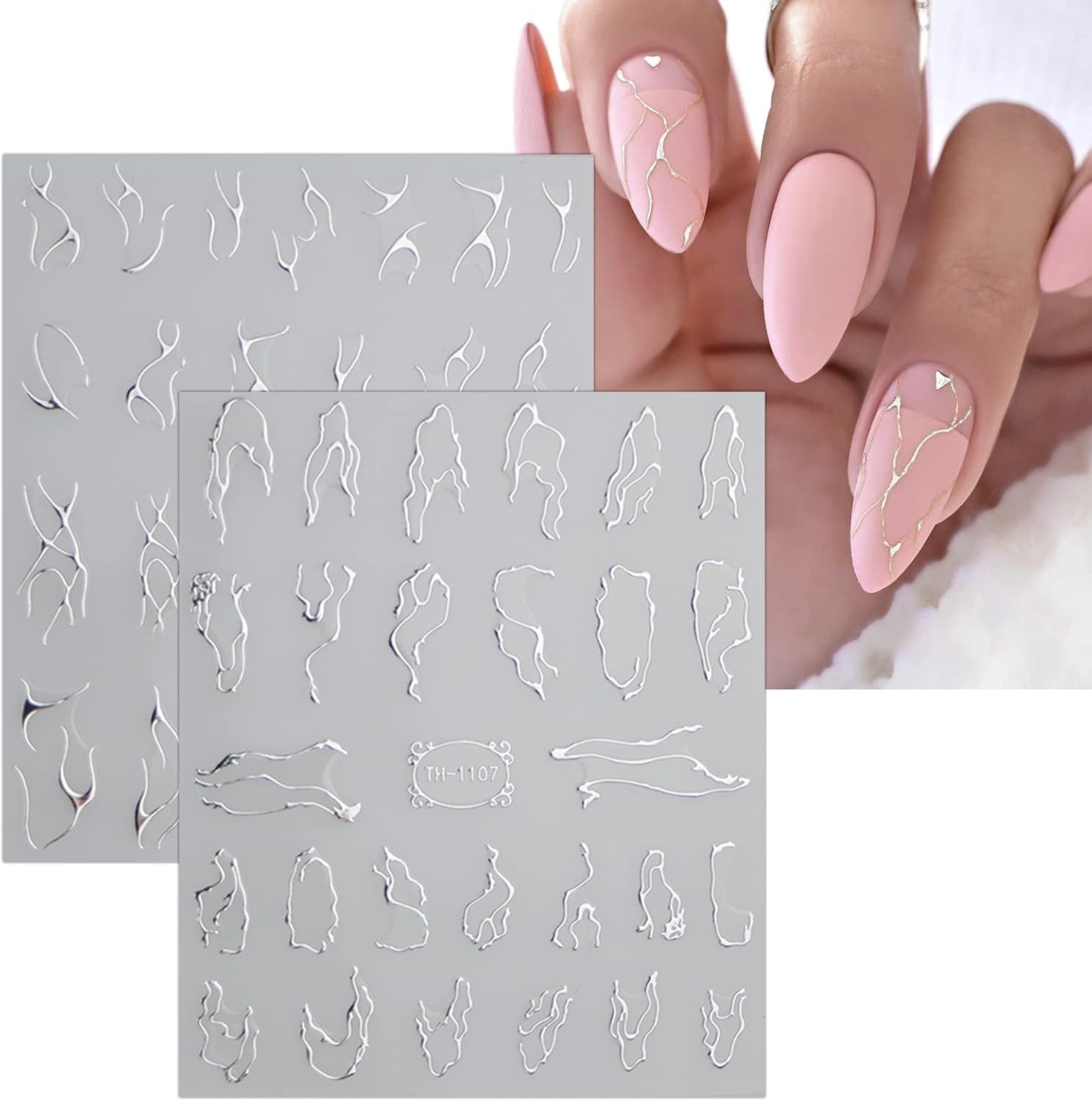 JMEOWIO 9 Sheets Marble Line Nail Art Stickers Decals Self-Adhesive Pegatinas Uñas Silver Nail Supplies Nail Art Design Decoration Accessories-FemmiqueWomen