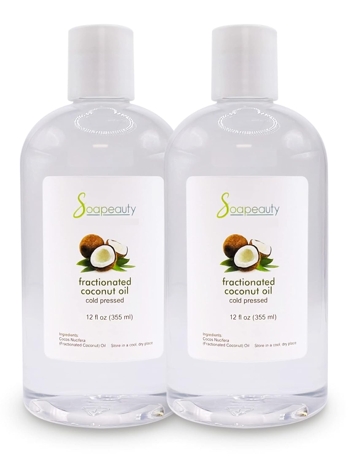 Soapeauty FRACTIONATED COCONUT OIL Cold Pressed Refined | 100% Natural Available in Bulk | Carrier for Essential Oils, Face, Skin, Hair Moisturizer, Soap Making | 24 fl oz (Pack of 2 x 12 fl oz)-FemmiqueWomen