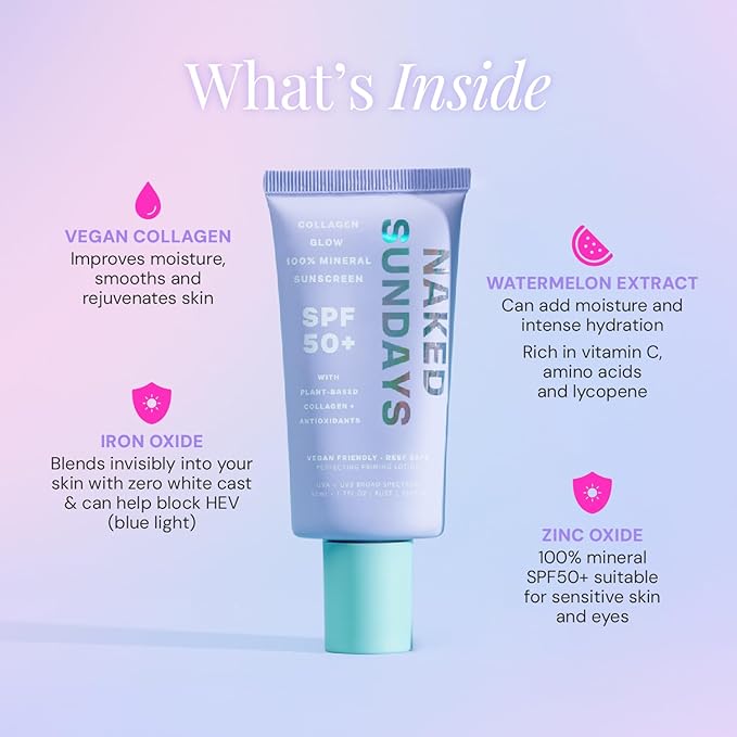 Naked Sundays SPF 50 Daily Facial Moisturizer, All-in-one Mineral Sunscreen, Face Lotion, Makeup Primer with Broad Spectrum UVA/UVB + Zinc Oxide, 50ml-FemmiqueWomen