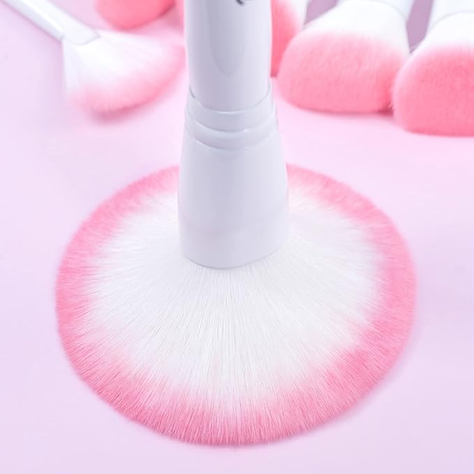 Bueart Design 16Pcs ULTRA SOFT labeled Makeup Brushes set with brush Holder face brush for Foundation Powder Blending Blush wooden Handle(16Pcs White+Pink Holder)-FemmiqueWomen