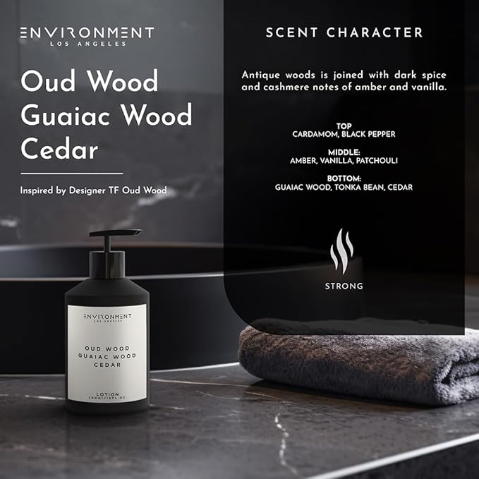 ENVIRONMENT Inspired by Designer TF Oud Wood Lotion, 300ml Luxury Scented Lotion (Oud Wood | Guaiac Wood | Cedar) Bathroom Luxury, Men & Women High-End Body Lotion, Hand Cream, Dry Skin Treatment-FemmiqueWomen