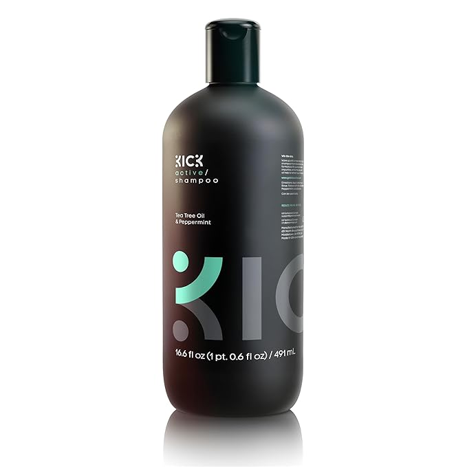 Kick Mens Shampoo - Peppermint & Tea Tree for Oil Control - Sulfate-Free, Refreshing Formula - Anti-Dandruff and Scalp Soothing - Shampoo for Oily Hair - Cruelty-Free - 16.6oz-FemmiqueWomen