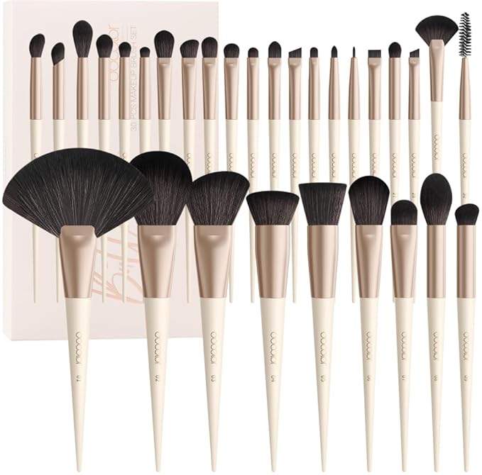 Docolor Makeup Brushes Set Professional 30Pcs Makeup Brushes Premium Synthetic Powder Kabuki Foundation Contour Blush Concealer Eye Shadow Blending Eyeliner Crease Eyebrow Make Up Brush Kit - Beige-FemmiqueWomen