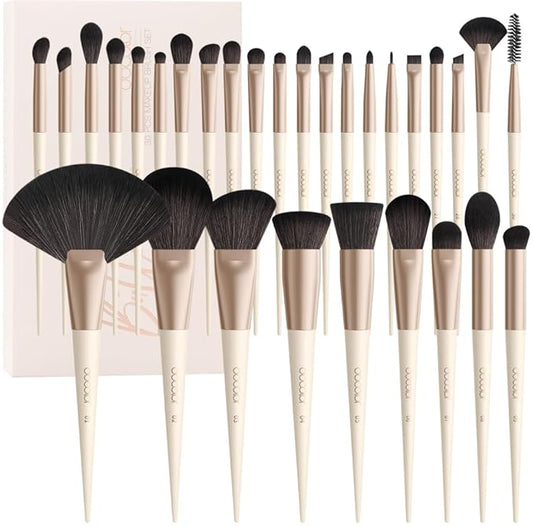 Docolor Makeup Brushes Set Professional 30Pcs Makeup Brushes Premium Synthetic Powder Kabuki Foundation Contour Blush Concealer Eye Shadow Blending Eyeliner Crease Eyebrow Make Up Brush Kit - Beige-FemmiqueWomen