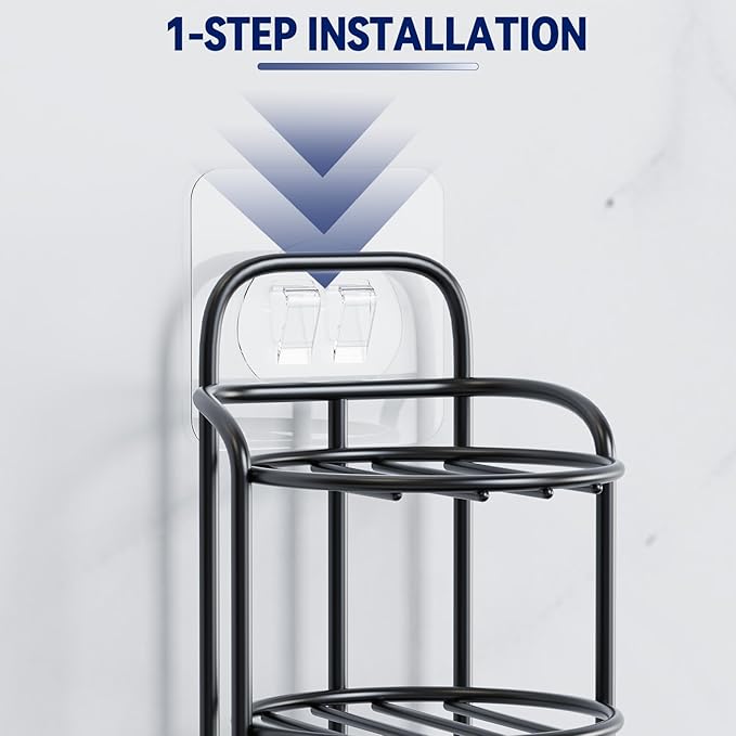 2-Tier Shower Soap Shampoo Bar Holder, Self Adhesive & Freestanding Draining Soap Dish Caddy for Bathroom Wall Accesories Decor Black-FemmiqueWomen