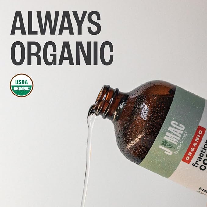 J MAC BOTANICALS Organic Fractionated Coconut Oil (16 Ounce Glass Bottle) Organic Carrier Oil and for DIluting Essential Oils, Moisturizer, Hair Care-FemmiqueWomen