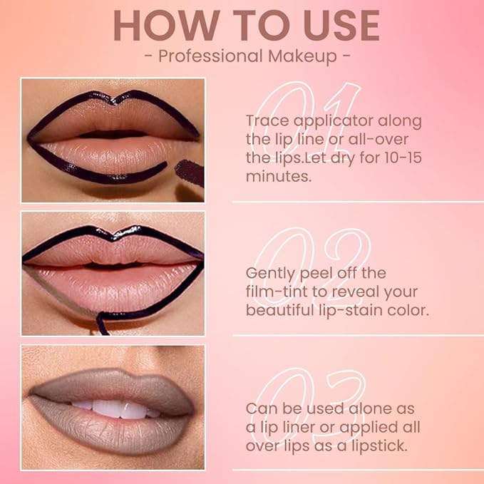 2Pcs Matte Liquid Lip Stain Peel Off Lip liner Tattoo, Matte Peel Off Lip Stain, Long Lasting Waterproof Lipstick Lip Gloss Stain, Transfer-proof for All Skin Types (0.24 fl oz-04#+05#)-FemmiqueWomen