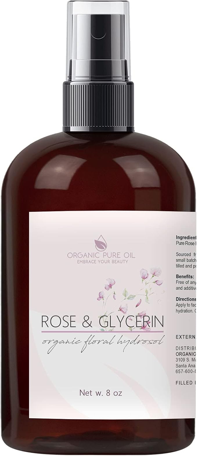 Rosewater Glycerin Mist Toner Bulk Spray Facial Body Floral Cleanser 100% Pure Rose Hydrosol and Vegetable Glycerine Moisturizing Cleansing Toning Mix for Face Skin Hair Body (8 Ounces)-FemmiqueWomen