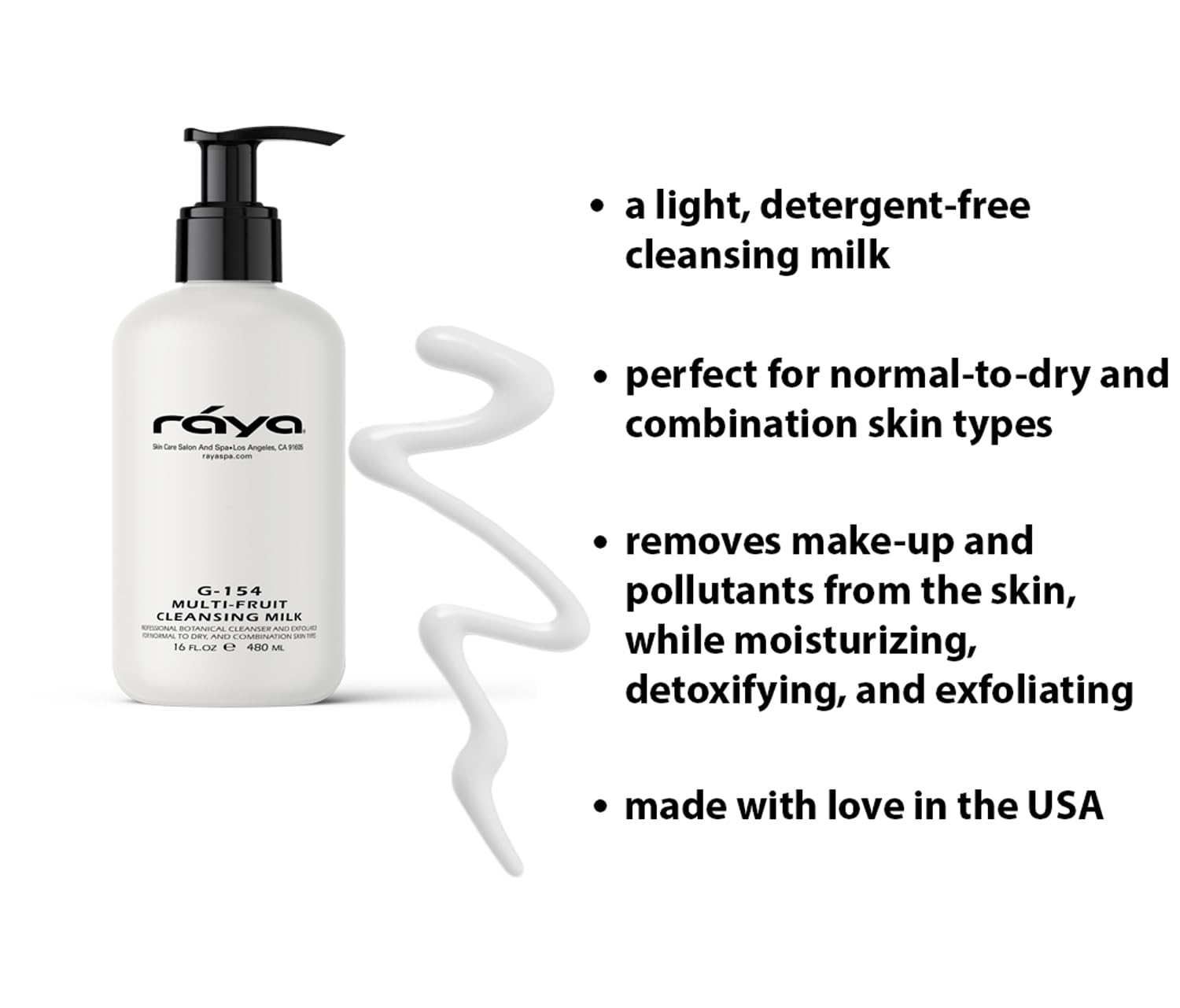 Raya Multi-Fruit Facial Cleansing Milk with AHA and BHA 16 oz (G-154) | Exfoliating Soap-Free Cleanser and Make-Up Remover for Dry and Combo Skin | Made with Multi-Fruit Alpha and Beta Hydroxy Acids-FemmiqueWomen