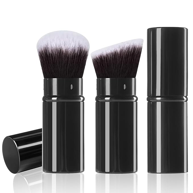 Makeup Brush 2 Pack, Retractable Travel Kabuki Powder Makeup Brush, Foundation Face Blush Brushes for Blending Liquid, Blush, Bronzer, Buffing, Sunscreen,Flawless Cosmetics-FemmiqueWomen