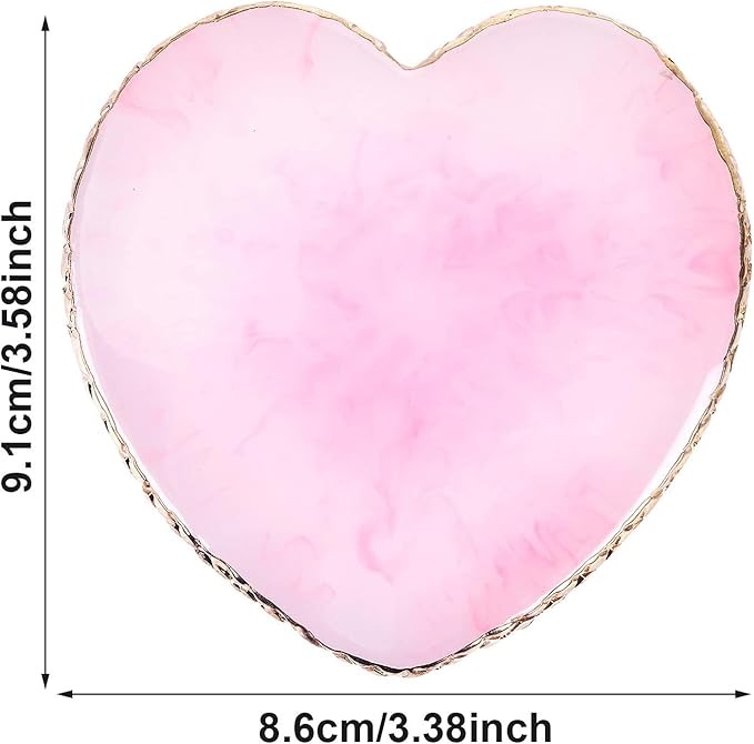 2Pcs Heart-Shaped Resin Nail Art Palette, Gold Edge Round Makeup Mixing Palette, Nail Polish Plate, Nail Art Display Board Makeup Plate Cosmetic Mixing Tools Makeup Palettes-FemmiqueWomen