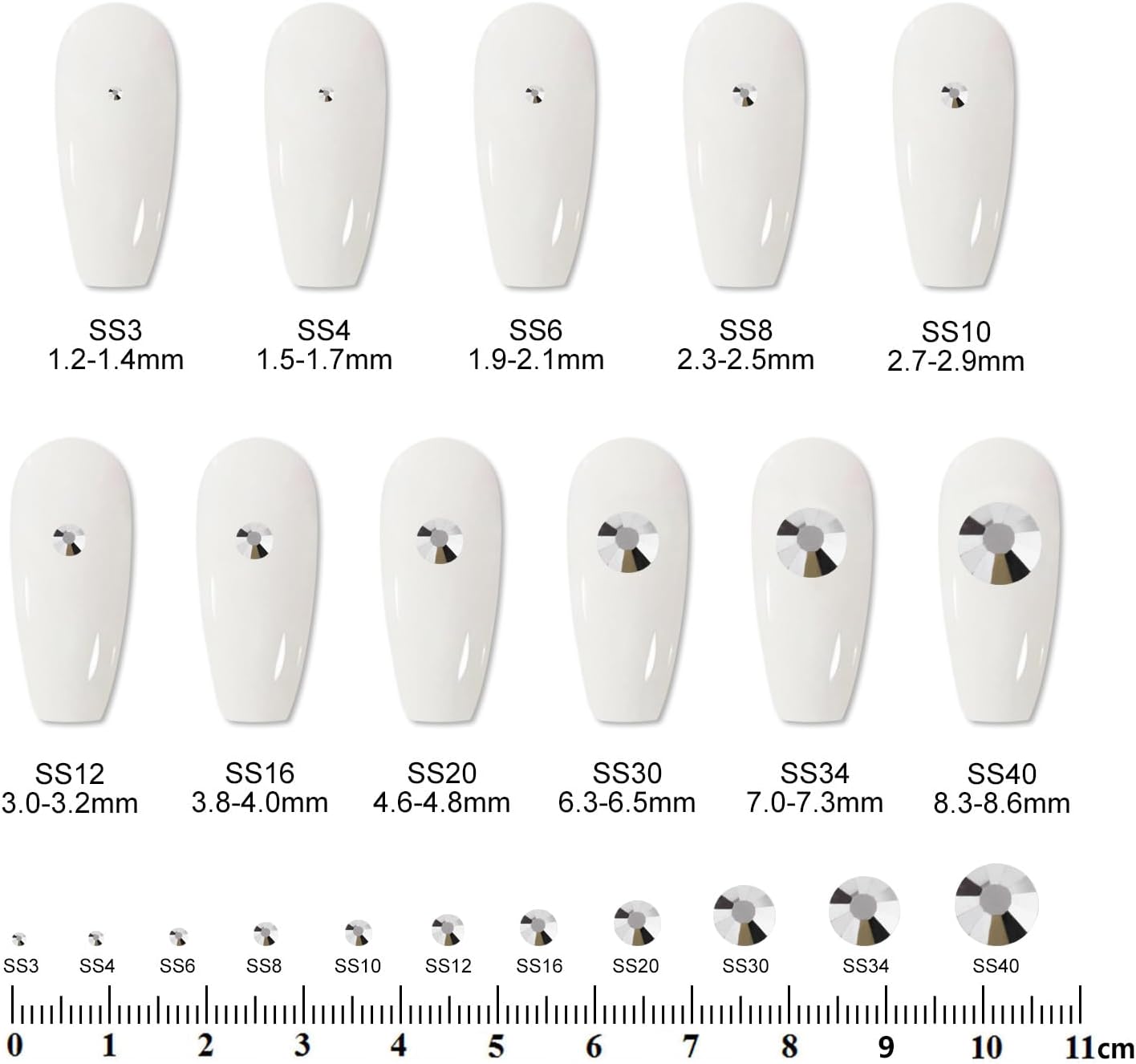 2000 PCS SS12 Flatback Rhinestones,12-Facet Diamond-Cut Glass Gems for Nail Art,Clothing,DIY Crafts,Glue-On Decoration Stones with Silver Backing,Silver Hematite-FemmiqueWomen