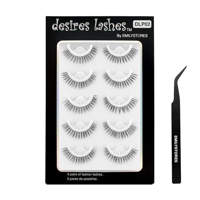 False Eyelashes, 5 Pairs Wispy Light Pre-Glued Self Adhesive Lashes with Applicator (DLP02)-FemmiqueWomen