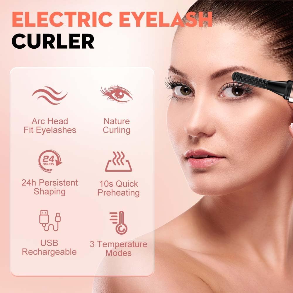Heated Eyelash Curler, 2025 New Electric Eyelash Curler, Portable USB Type-C Makeup Tools for Travel,Women (Black*1)-FemmiqueWomen