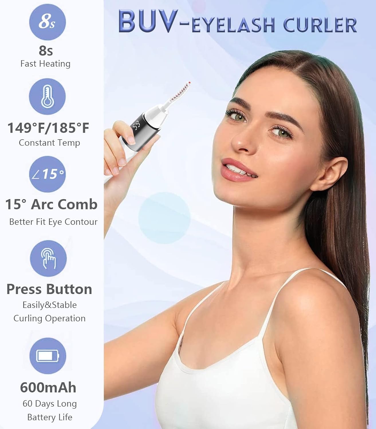 Heated Eyelash Curlers - Heated Lash Curler Best Seller Electric Eyelash Curler Rechargeable for 24H Long Lasting Natural Eyelashes, 4 Heating Modes, 8S Fast Heating, White-FemmiqueWomen