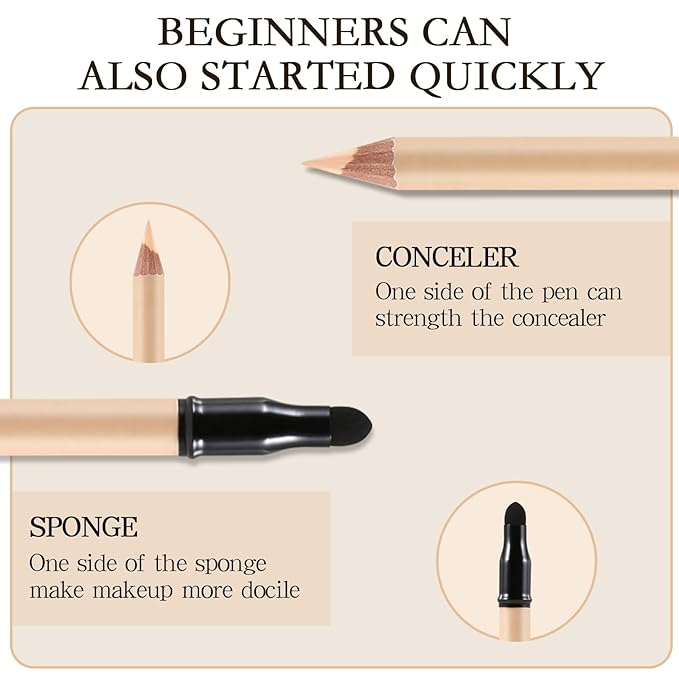 2pcs Concealer Pencil with Sponge,Full Coverage,Waterproof Under Eye Concealer Stick for Dark Circles,Blemishes,Aging Spots,Acne,Freckles-FemmiqueWomen