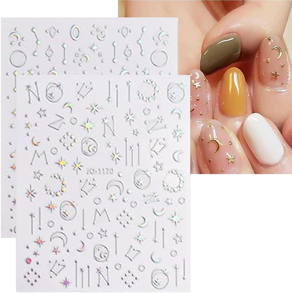 10 Sheets Aurora Nail Art Stickers 3D Pegatinas Uñas Holographic Laser Heart Star Moon Flame Nail Decals Self Adhesive Nail Stickers Nail Supplies DIY Nail Design Nail Art Decoration-FemmiqueWomen
