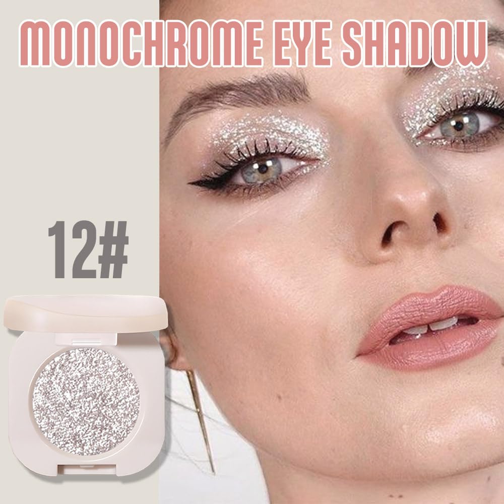 2Pcs Glitter Shimmer Sparkle Eyeshadow Palette Makeup For Women, Light Brown & Silver Glitter Shimmer Metallic Holographic Multichrome Cream Iridescent Single Monochrome Eye Shadow Makeup-FemmiqueWomen