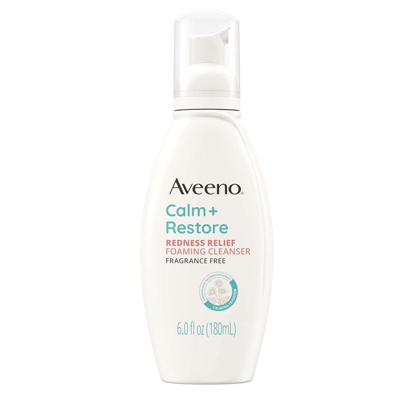 Aveeno Calm + Restore Redness Relief Foaming Cleanser, Daily Facial Cleanser With Calming Feverfew to Help Reduce the Appearance of Redness, Hypoallergenic & Fragrance-Free, 6 fl. oz-FemmiqueWomen