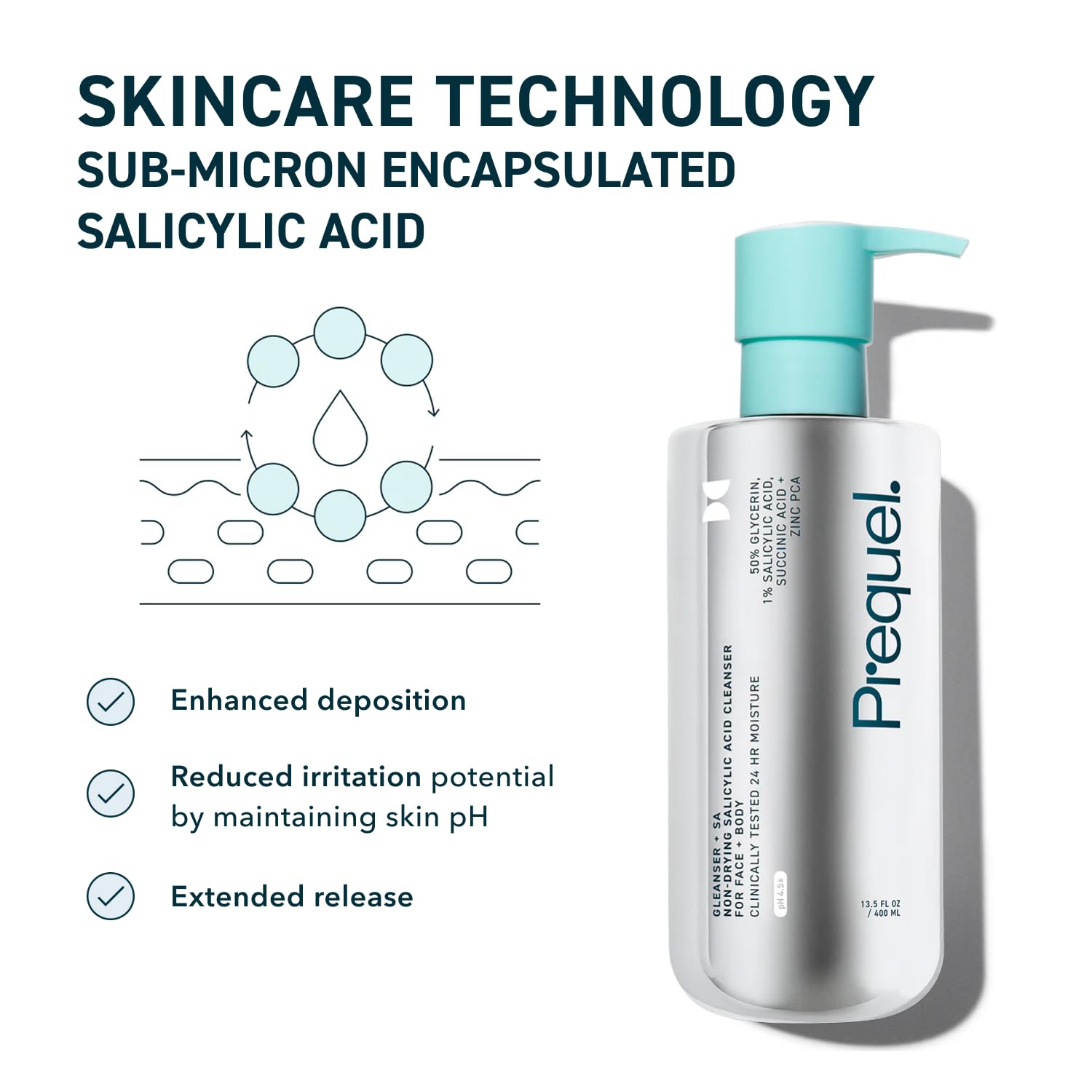 Skin Gleanser SA, Moisturizing Glycerin Face Wash,1% Salicylic Acid Face Cleanser, Unscented and Combination Skin Face Soap, 13.5 ounce (each) Pump Bottles - 6.75 fluid ounce (Pack of 2)-FemmiqueWomen