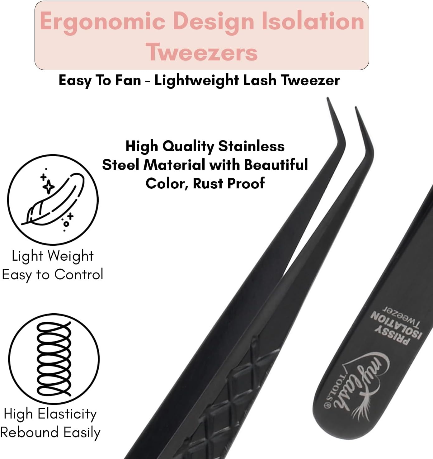 Isolation Tweezer for Eyelash Extensions – 14cm Curved Degree, Japanese Stainless Steel, Best for Individual Isolation & Classic Lashes, Eyelash Twisers (Black)-FemmiqueWomen