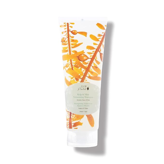 100% PURE Kelp & Mint Volumizing Shampoo Purifying Hydration & Deep Detox - Botanical Body Boost for Dry, Damaged Thinning Hair, Promotes Healthy Growth for Women & Men - Sulfate Free - 8 Fl Oz-FemmiqueWomen