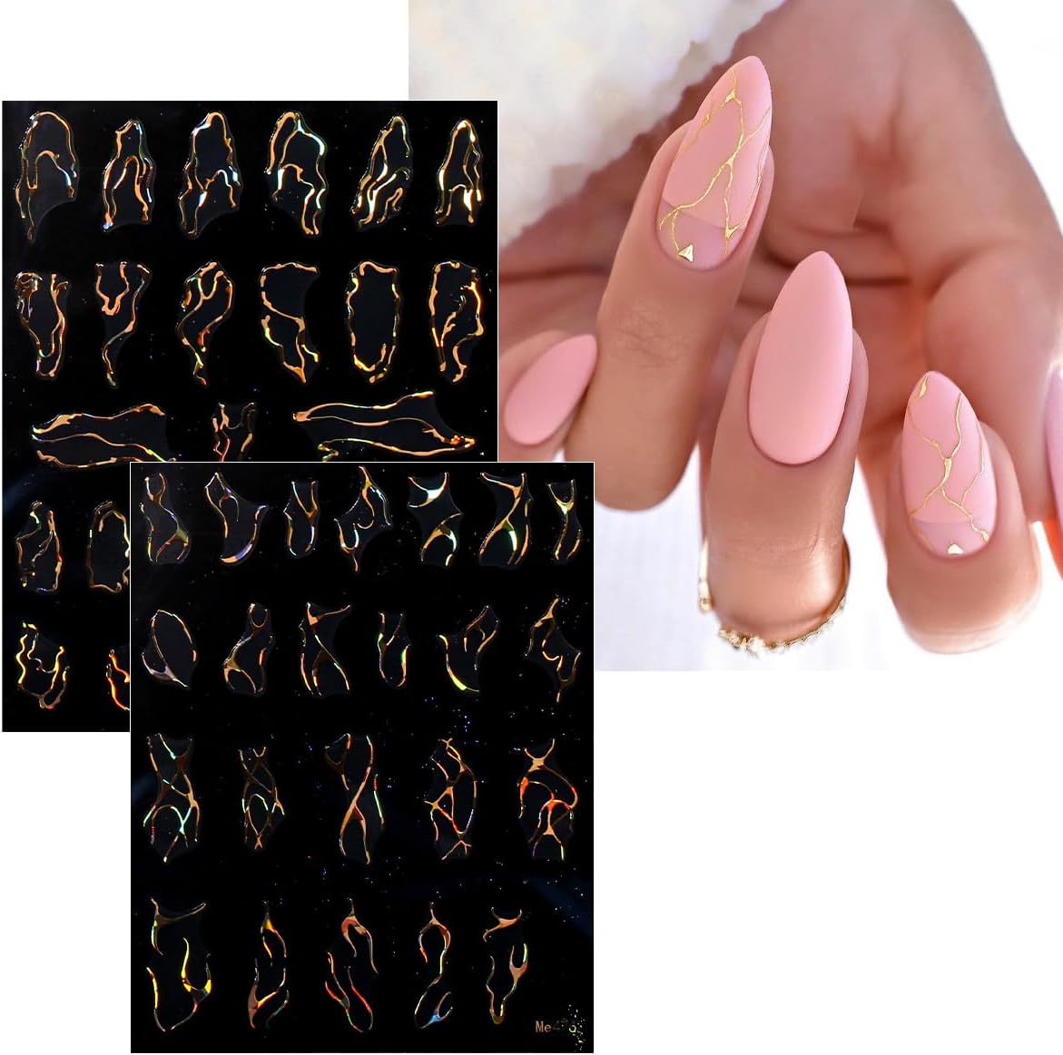 JMEOWIO 9 Sheets Marble Line Nail Art Stickers Decals Self-Adhesive Gold Nail Supplies Nail Art Design Decoration Accessories-FemmiqueWomen