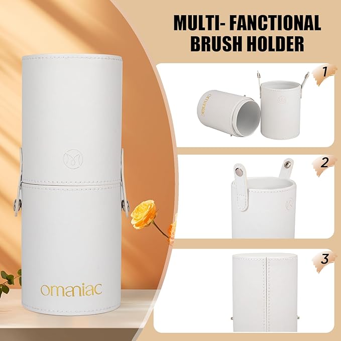 OMANIAC Makeup Brush Set Professional, 12 Pearlescent Wood Handle Makeup Brushes, Premium Cruelty-Free Synthetic Fiber Hair, Travel Make up Brushes Set with Case (White).-FemmiqueWomen