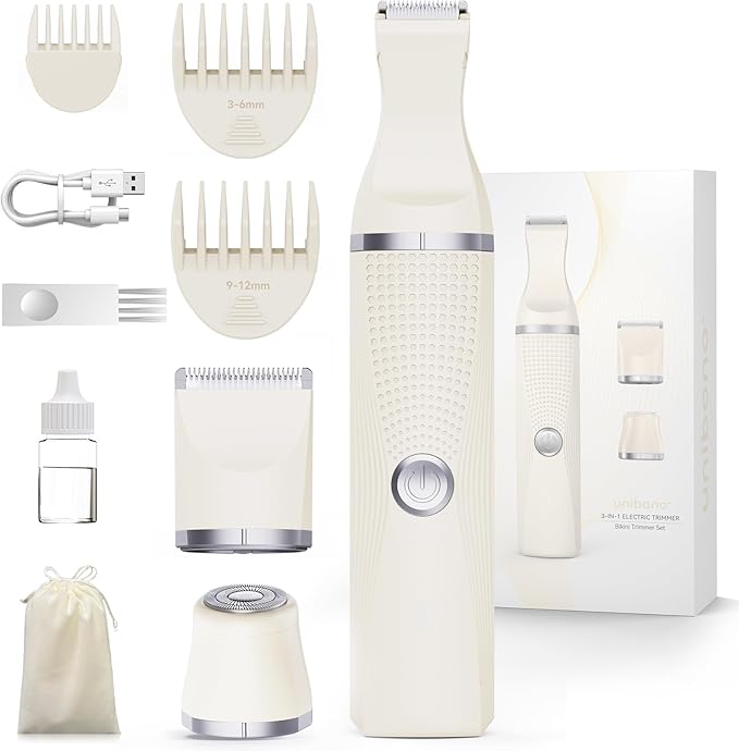 3-in-1 Electric Razor for Women - Waterproof Bikini Trimmer,Rechargeable Electric Shaver for Lady,Pubic Hair Trimmer Women,Personal Trimmer Groomer for Body Hair (Cream, LY)-FemmiqueWomen