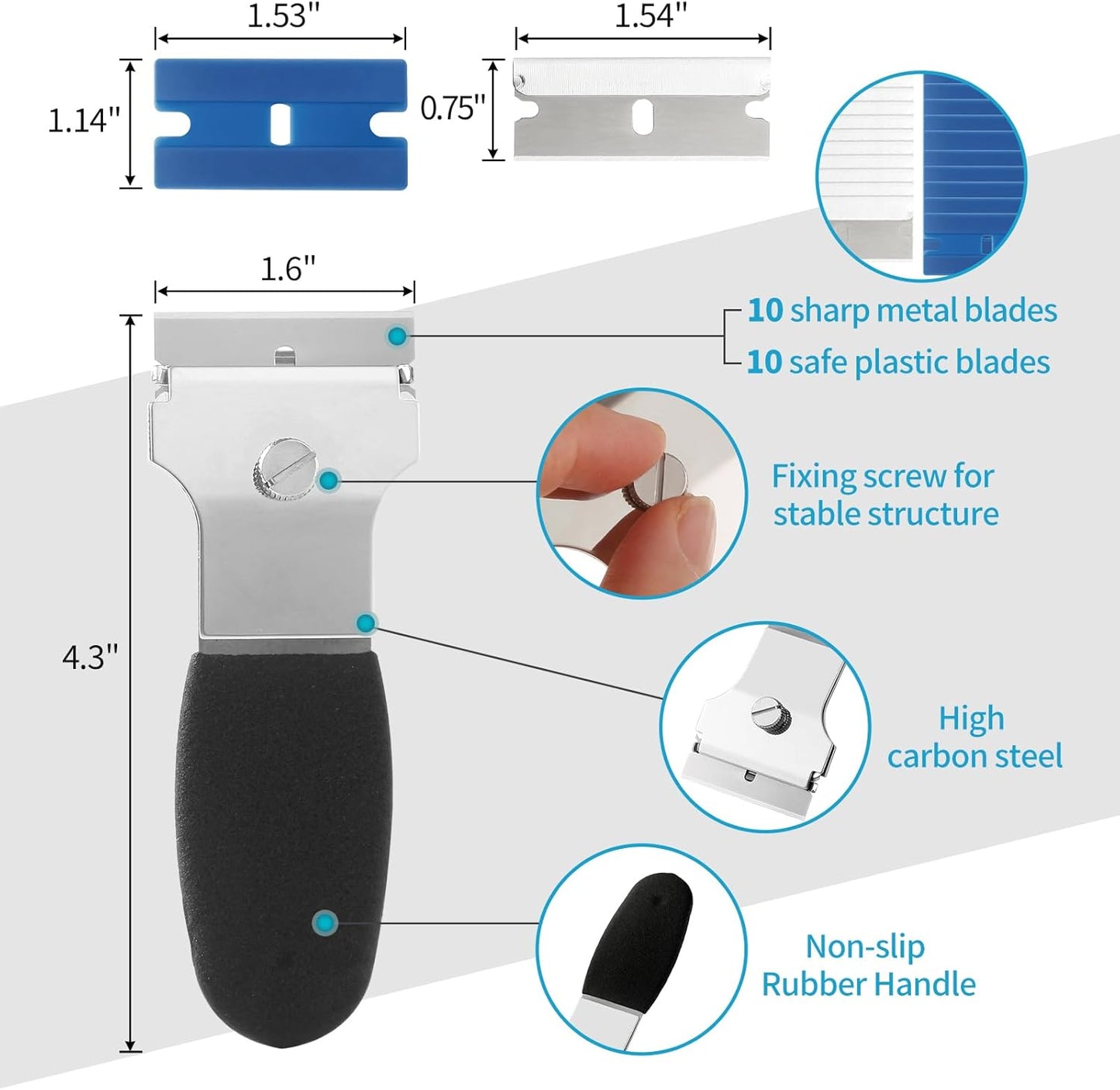 2 Pack Razor Blade Scraper, Multi-Purpose Cleaning Remover Tool, with 10 Metal & 10 Plastic Blades, for Glass Caulk, Adhesive, Wall, Stovetop, Paint, Window, Sticker, Tile, Label Decals-FemmiqueWomen