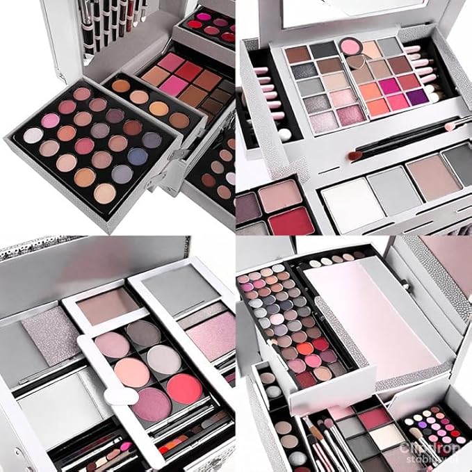 132 Colors All In One Ultimate Color Makeup Kit: Carry All Trunk with Cosmetic Contouring Palette, Concealer, Face Powder, Lip Gloss, Blusher, Contour Shade, Eye Liner, and Eyebrow Powder.-FemmiqueWomen