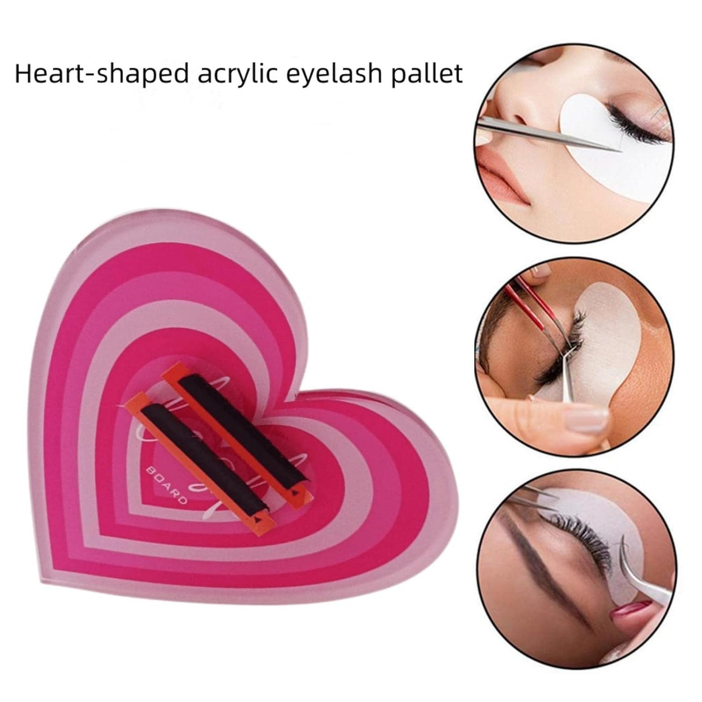 Grafting False Eyelash Acrylic Extension Pallet, Eyelash Extension Tweezers Plate Pad Makeup Palette Individual Training Tools (Heart-shaped（4.72x3.54inch）)-FemmiqueWomen