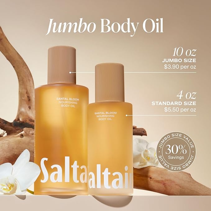 Saltair Body Oil. Jumbo Size Santal Bloom After Shower and Bath Oil Moisturizer for Women and Men. Botanical, Non-Greasy, and Well-Absorbing Lotion for Hydrating Dry Skin. 10oz Bottle-FemmiqueWomen