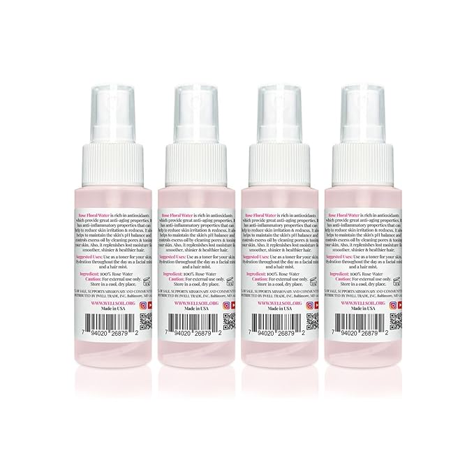 Well's Oil Rosewater Mist Spray (Pack of 4 * 2 Fl oz) – Hydrates, Soothes & Refreshes | 100% Natural | No Chemical | for All Skin and Hair Types-FemmiqueWomen