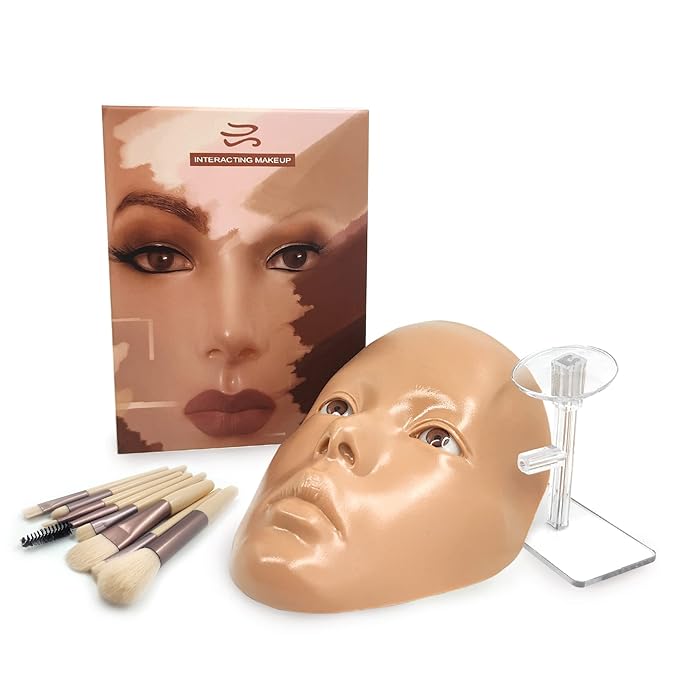 3D Makeup Practice Face,Reusable Makeup Mannequin Face with Makeup Brushes Set,Silicone Full Face Practice Eyelash Eye Shadow,for Emerging Makeup Artist,for Girl's Gift-FemmiqueWomen