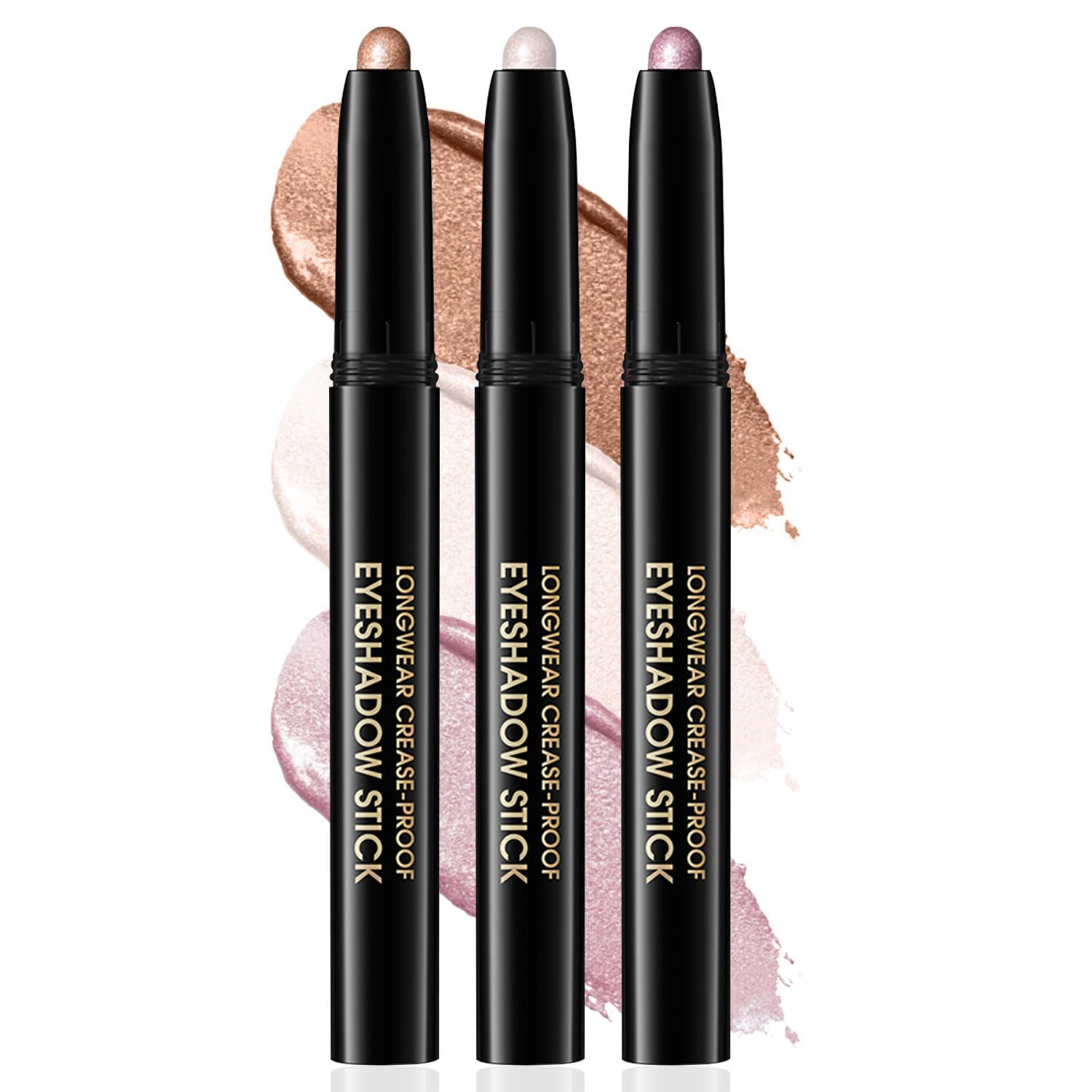 3PCS Eyeshadow Stick, Shimmer and Matte Cream Eye Shadow Brightener Sticks Eyeliner Pencil Crayon, Waterproof Long Lasting Eye Highlighter Stick Makeup (01+06+08)-FemmiqueWomen