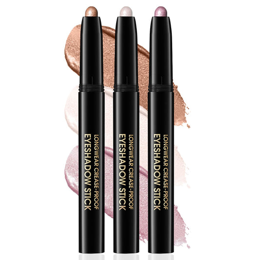 3PCS Eyeshadow Stick, Shimmer and Matte Cream Eye Shadow Brightener Sticks Eyeliner Pencil Crayon, Waterproof Long Lasting Eye Highlighter Stick Makeup (01+06+08)-FemmiqueWomen