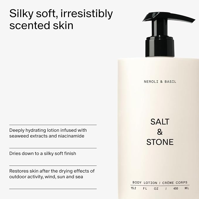 Salt & Stone Body Lotion for Women & Men| Scented Daily Body Lotion | Hydrates, Nourishes & Softens Skin | Restores Dry Skin | Fast-Absorbing | Cruelty-Free & Vegan (450 ml) (Neroli & Basil)-FemmiqueWomen