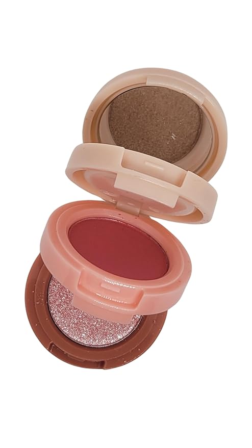 3-in-1 Blendable Trio, Eyeshadow, Blush and Highlight Makeup Palette, Silky Smooth Powder Blush, Shimmer Eyeshadow & Highlighter Makeup Palette with Mirror - Pink & Nude-FemmiqueWomen