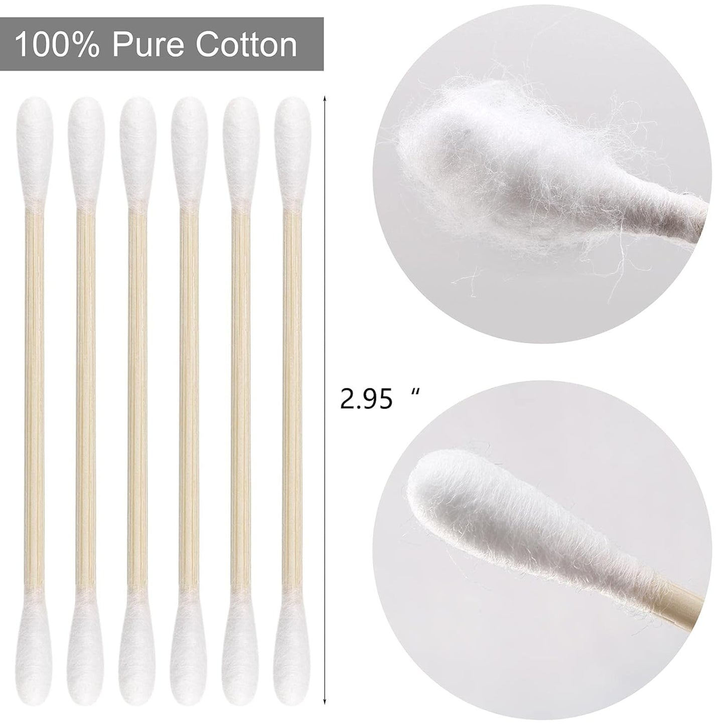 2000 Count Cotton Swabs Double Tipped Ear Cleaning Buds with Bamboo Stick 3 Inch Cotton Tip Applicators for Ears and Makeup-FemmiqueWomen