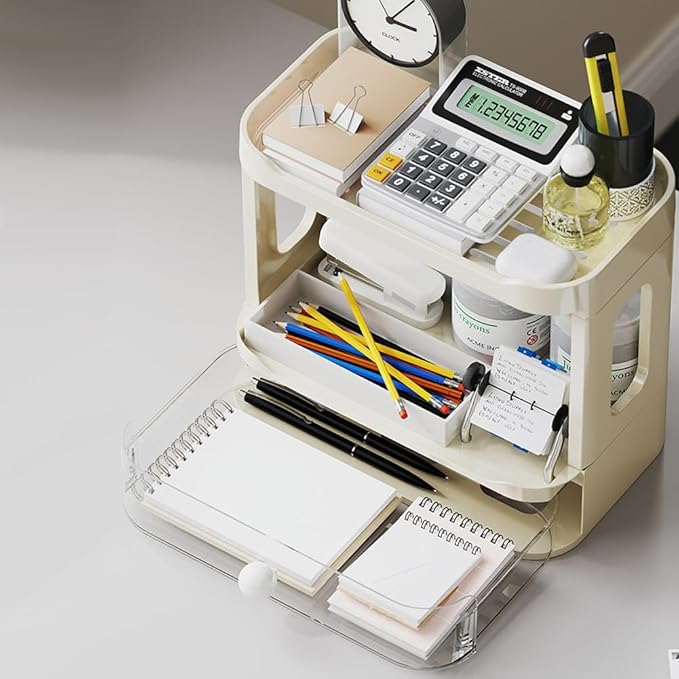 3-Tier Desk Organizers & Dispensers，Mail Holder for Office Desk Organization，Kitchen Spice Rack or Bathroom Countertop Organizer, Gift for Teachers, Classmates, and Friends (Beige)-FemmiqueWomen