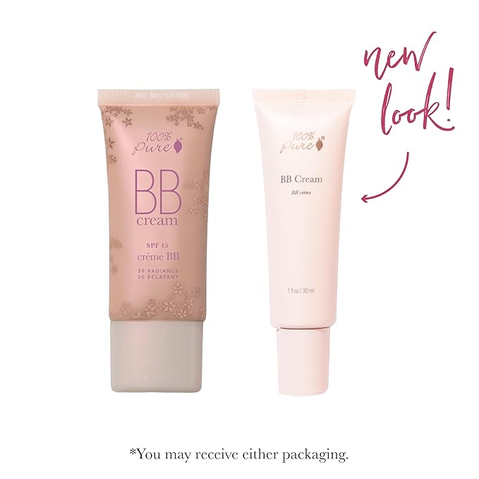 100% PURE BB Cream Shade 30 Radiance Full Face Coverage Skin Care & Glow - All-In-One Primer Concealer & Foundation Makeup - Shimmery, Dewy Youth Tan Color w/Warm Golden Undertone - Vegan - 1 Fl Oz-FemmiqueWomen