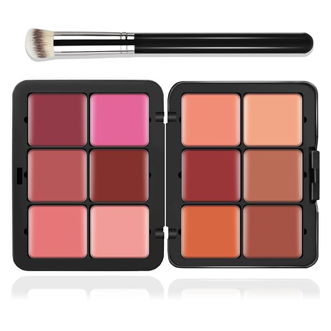 12 Colors Cream [Blush] Makeup Palette for Cheeks - Multi-functional Blush Makeup Palette with Brush, Natural Matte Long Wearing, Waterproof Blendable Face Makeup Palette (#01)-FemmiqueWomen
