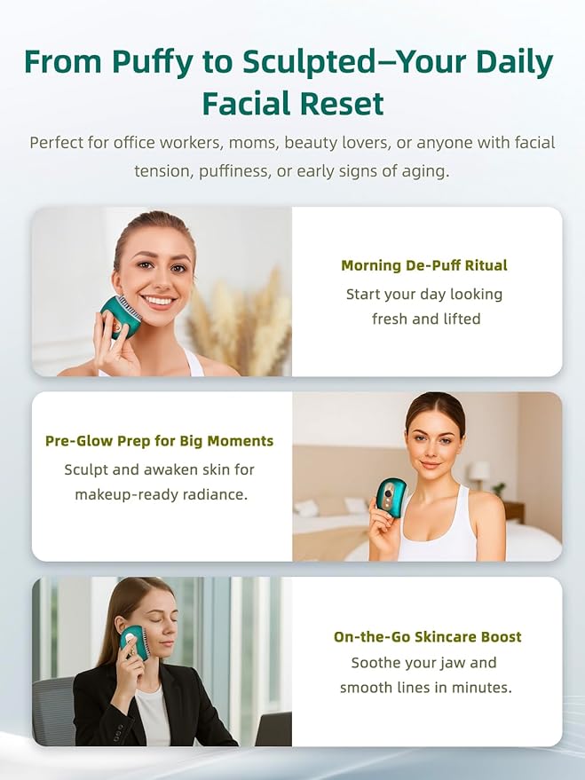 Lymphatic Contour Face Brush – Face Massager for Lymphatic Drainage, Double Chin Reducer, and Facial Sculpting – Gentle Vibrating Lymphatic Drainage Tool for Jawline & Puffiness - Green-FemmiqueWomen