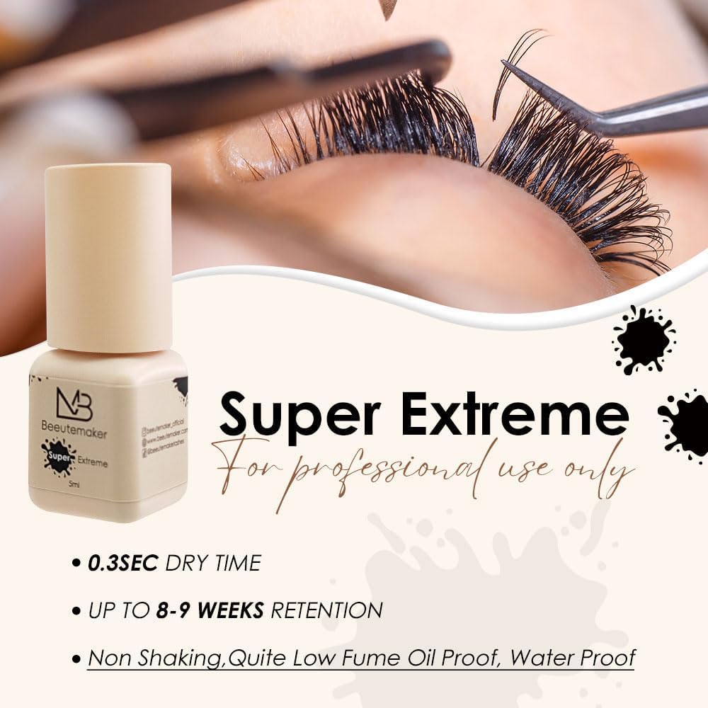 Super Strong Eyelash Extension Glue- 5ml/0.3s Drying Time/7-8 Weeks Retention/Waterproof Black Lash Glue/Professional Eyelash Adhesive for Individual Lash Extensions-FemmiqueWomen
