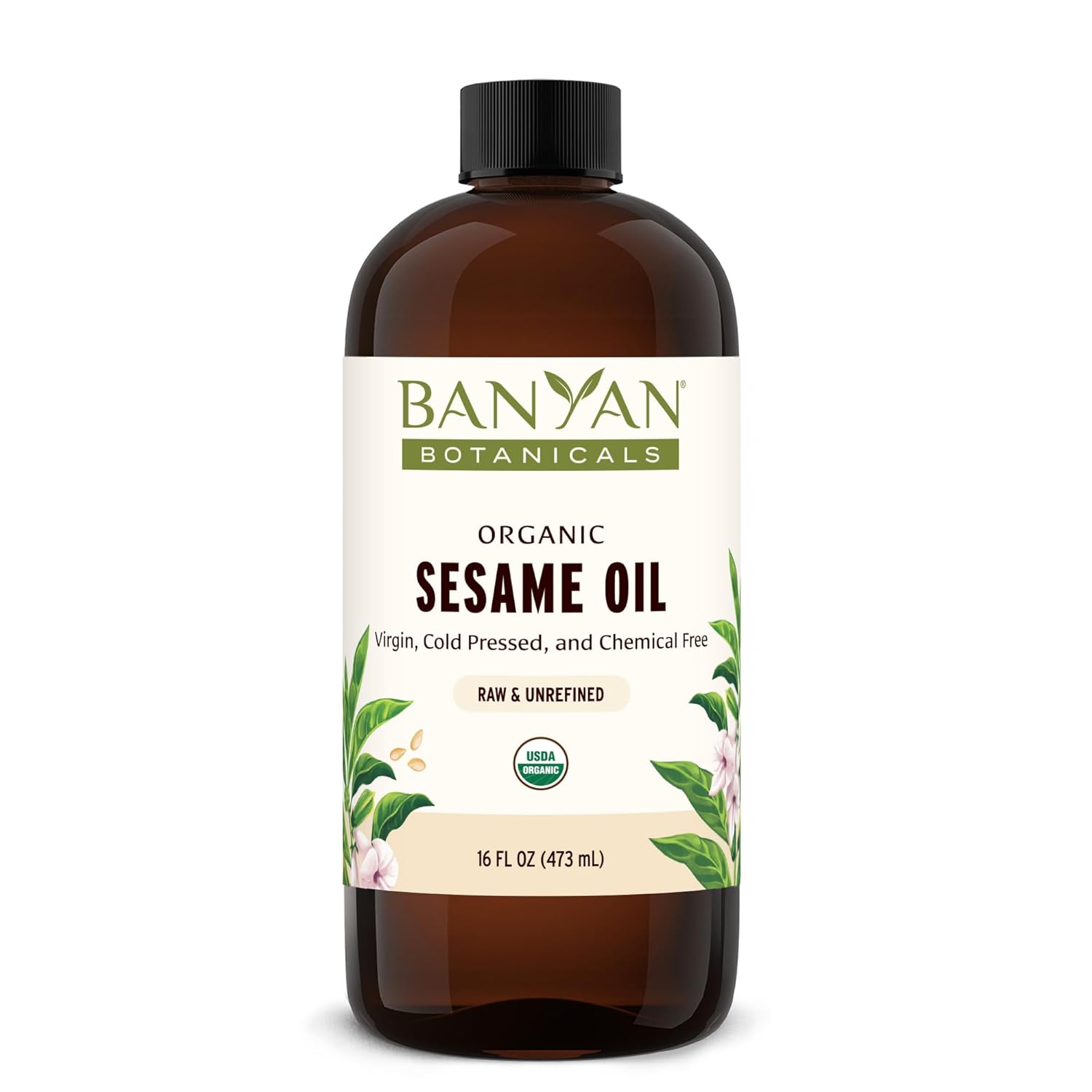 Banyan Botanicals Sesame Oil – Organic & Unrefined Ayurvedic Oil for Skin, Hair, Oil Pulling & More – Multiple Sizes – 16oz. – Non GMO Sustainably Sourced Vegan-FemmiqueWomen