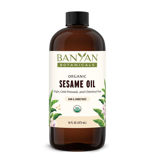 Banyan Botanicals Sesame Oil – Organic & Unrefined Ayurvedic Oil for Skin, Hair, Oil Pulling & More – Multiple Sizes – 16oz. – Non GMO Sustainably Sourced Vegan-FemmiqueWomen