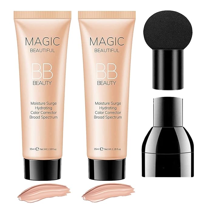 2 Pcs BB Cream Full Coverage Foundation,Hydrating Natural Flawless Concealer, Clean Nude Makeup Base,Color Correcting Oil-Free BB Cream(light skin tone)-FemmiqueWomen
